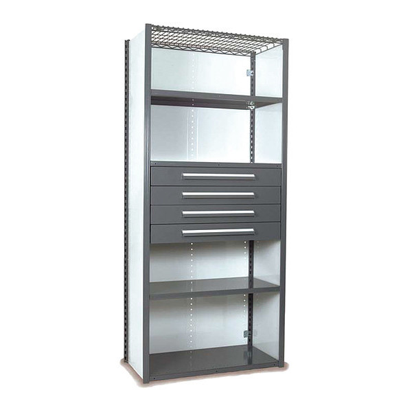 Equipto V-Grip Shelving W/ Drawers, 7x2x3, GY, Number of Shelves: 5 S4233VHS-GY