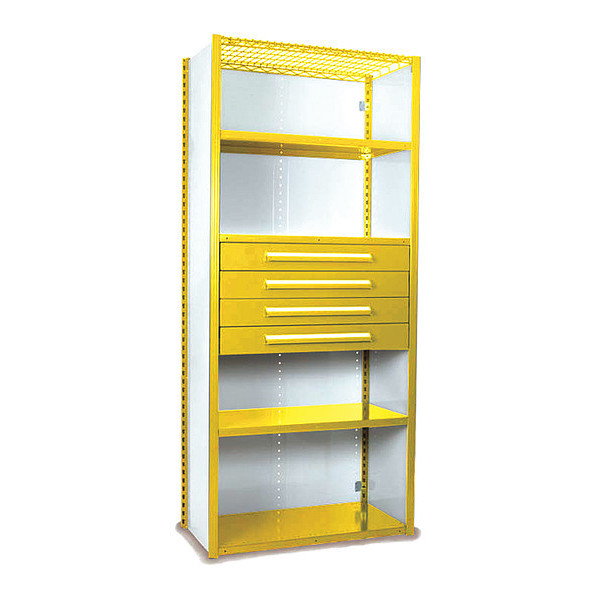 Equipto V-Grip Shelving W/ Drawers, 7x1.5x4 Closed Starter, YL S4243VHS-YL