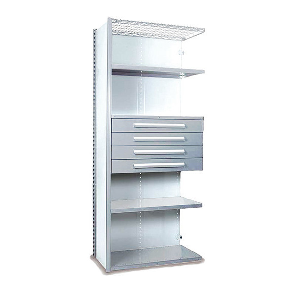 Equipto V-Grip Shelving W/ AddOn Drawers, 7X1.5X3, LG, Number of Shelves: 5 S4223VNA-LG