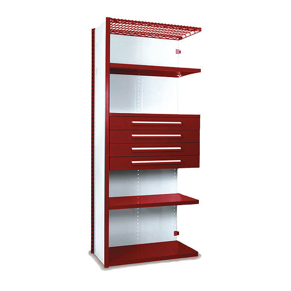 Equipto V-Grip Shelving W/ AddOn Drawers, 7X1.5X3, RD, Shelving Type: Add-On S4223VNA-RD