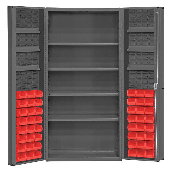 Durham Mfg Cabinet with 48 red Hook-On-Bins, 7 adjustable shelves DC36-48-4S6DS-1795