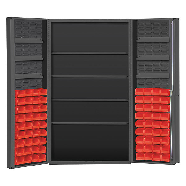 Durham Mfg Cabinet with 72 red Hook-On-Bins, 7 adjustable shelves DC48-724S6DS-1795