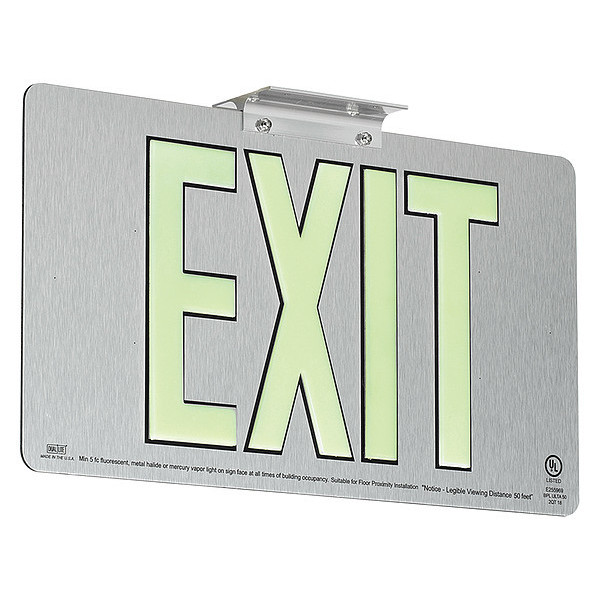 Dual-Lite Photoluminescent Single-Face Brushed Alm Exit Sign 50FT View Distance DPLPM50SBA