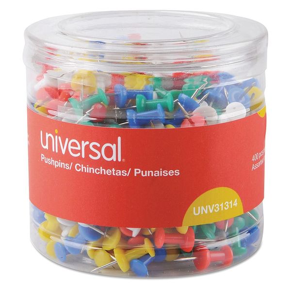 Universal Colored Push Pins, Assorted, PK400 31314
