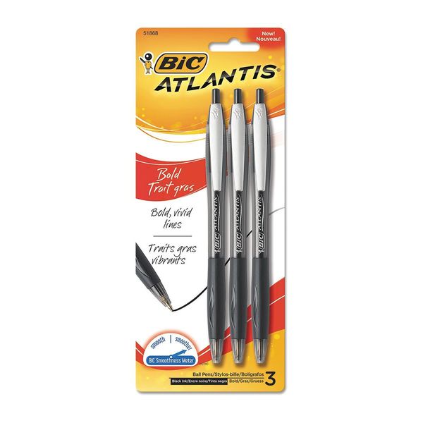 Bic Pen, Atlantis, Bold, Black, PK3 VCGBP31BK