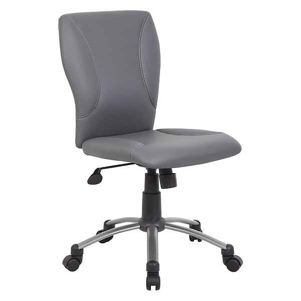 Boss GrayModern Office Chair, 26"L39"H, Armless, VinylSeat, B220Series B220-GY