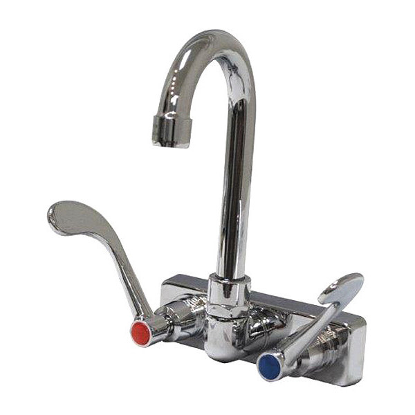 Advance Tabco Dual Handle 4" Mount, OC 4" Splash Mount Gooseneck Faucet w/Wr, Chrome plated K-316