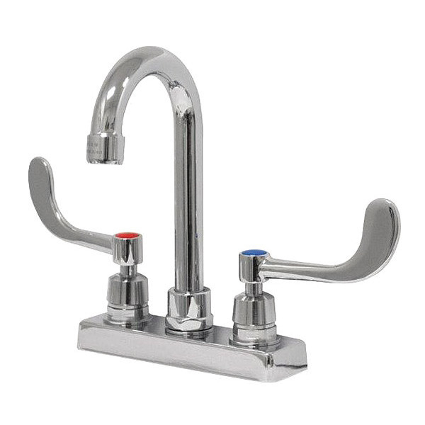 Advance Tabco Dual Handle 4" Mount, Hands Deck Mounted Gooseneck Faucet w/Wr, Chrome plated K-56