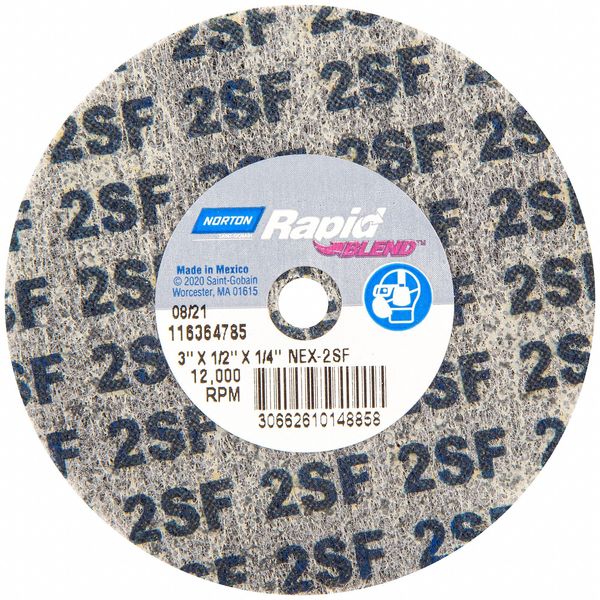 Norton Abrasives Bond Non Woven Wheel, 3" dia, 12,000 RPM 66261014885