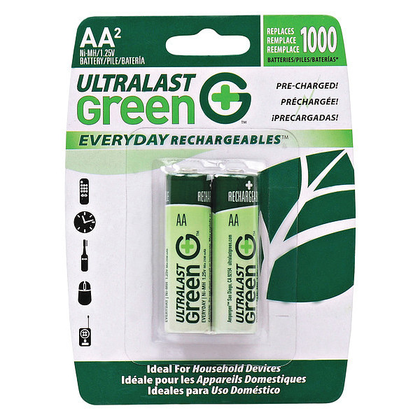 Ultralast Battery 1.2 Volt Nickel Metal Hydride Ultralast Everyday AA 2 Pack ULGED2AA
