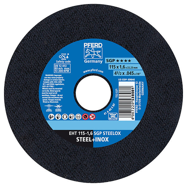 Pferd 4-1/2" x .045" Cut-Off Wheel, 7/8" A.H. - SGP STEELOX - Type 1 69846