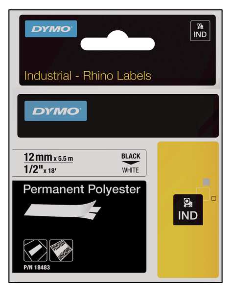 Dymo Label Tape Cartridge, Black/White, Labels/Roll: Continuous 18483