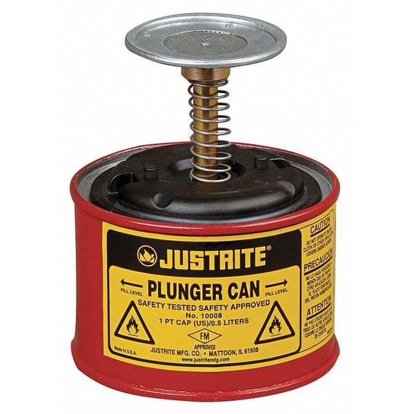 Justrite Plunger Can, 1 pt., Galvanized Steel, Red 10008