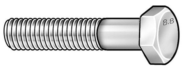 Zoro Select Class 8.8, M12-1.50 Hex Head Cap Screw, Zinc Plated Steel, 65 mm L, 10 PK HF08120650-010P2