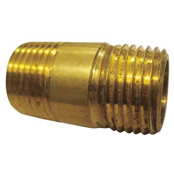 Zoro Select 1/8" MNPT x 2" TBE Brass Long Pipe Nipple PK10 6AZE1