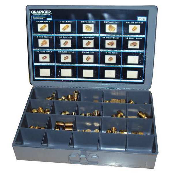 Zoro Select Brass Pipe Fitting Kit, NPT, Assorted Pipe Size 6AZF9