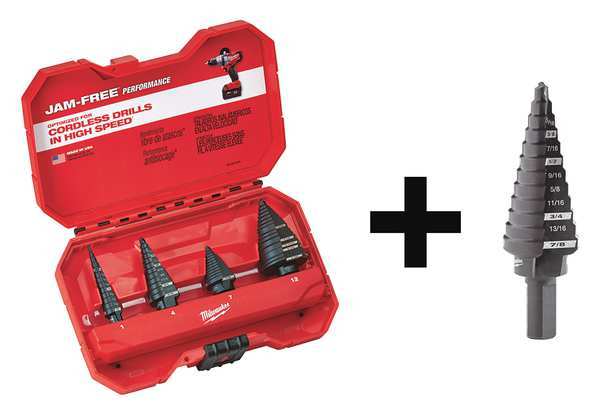 Milwaukee Tool Step Drill Bit Set, 1/8 in to 1-3/8 in Size Range, 5 pieces 48-89-9223, 48-89-9204