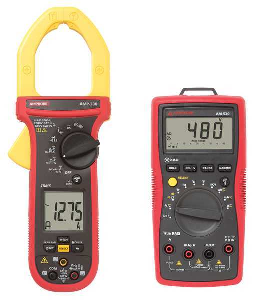 Amprobe Clamp Meter, LCD, 1,000 A, 2.0 in (51mm) Jaw Capacity, CAT III 1000V, CAT IV 600V Safety Rating 34NK45 + 12U584