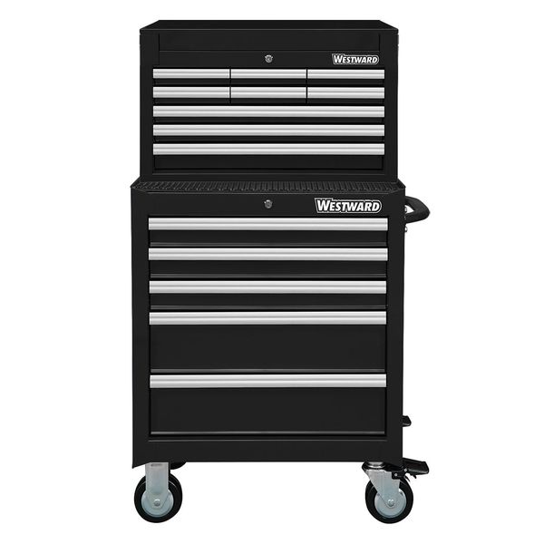 Westward WESTWARD Tool Chest & Cabinet Combination, 14-Drawers, Powder Coated Black, 27" W x 18" D x 49.5" H 7CY07