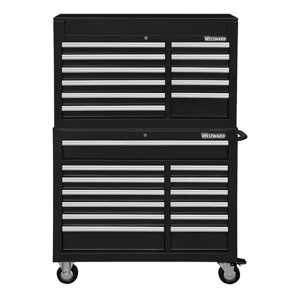 Westward WESTWARD Tool Chest and Cabinet Combination, 24-Drawers, Powder Coated Black, 42" W x 19" D x 67" H 7CY14