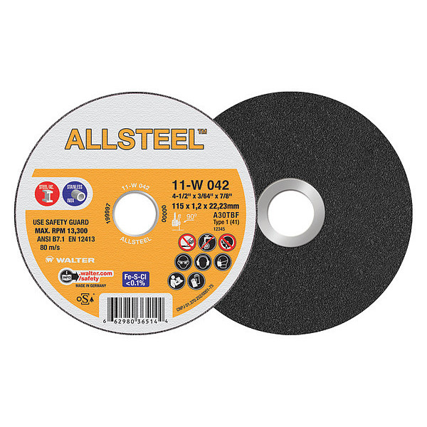 Walter Surface Technologies Allsteel Cutting Wheel, 4-1/2" x 3/64" 11W042