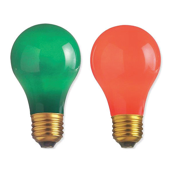 Satco Display Pack 72 Total Lamps - A19 25 W Incandescent - Medium Base - 36 Red - 36 Green - 1000 Hourr S6096
