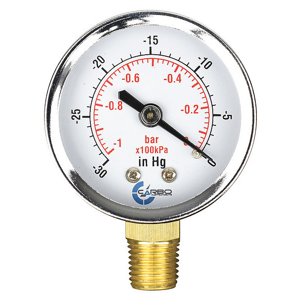 Carbousa Dry Pressure Gauge, 2", 30Hg / Vacuum D20-CSL-V00