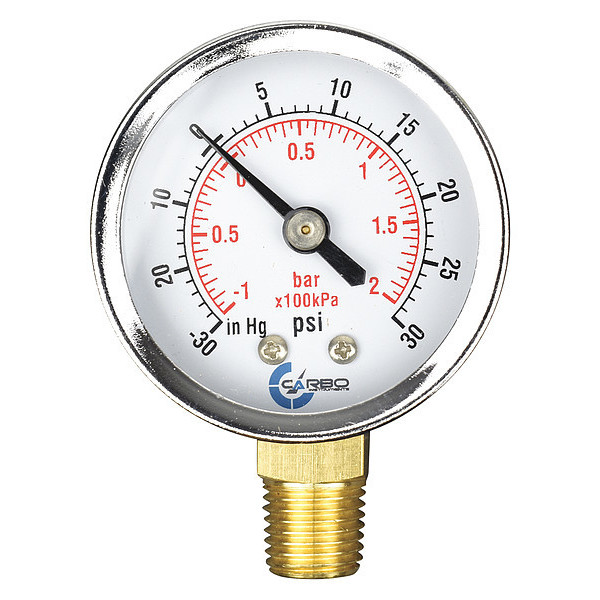 Carbousa Dry Pressure Gauge, 2", 30Hg / 30psi D20-CSL-V30