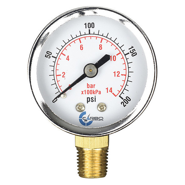 Carbousa Dry Pressure Gauge, 2", 200 psi D20-CSL-200