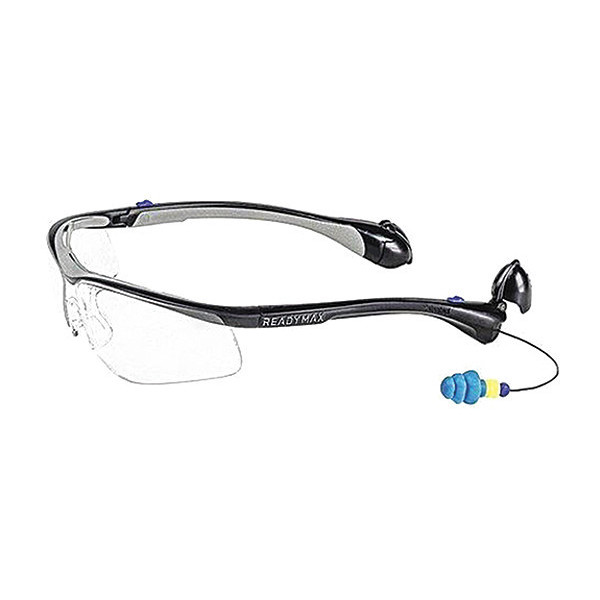 Readymax SoundShield Classic Safety Glasses w/ 25NRR Earplugs Black Frame Clr Lens GLCLB-CL