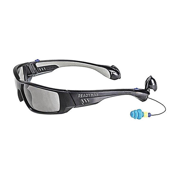 Readymax SoundShield Pro Series 1 Safety Glasses w/ 25NRR Earplugs Black Frame Gry Lens GLPS1-GR