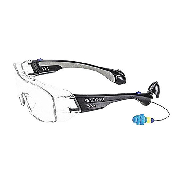 Readymax SoundShield Fit Over Safety Glasses w/ 25NRR Earplugs Black Frame Clr Lens GLFOB-CL