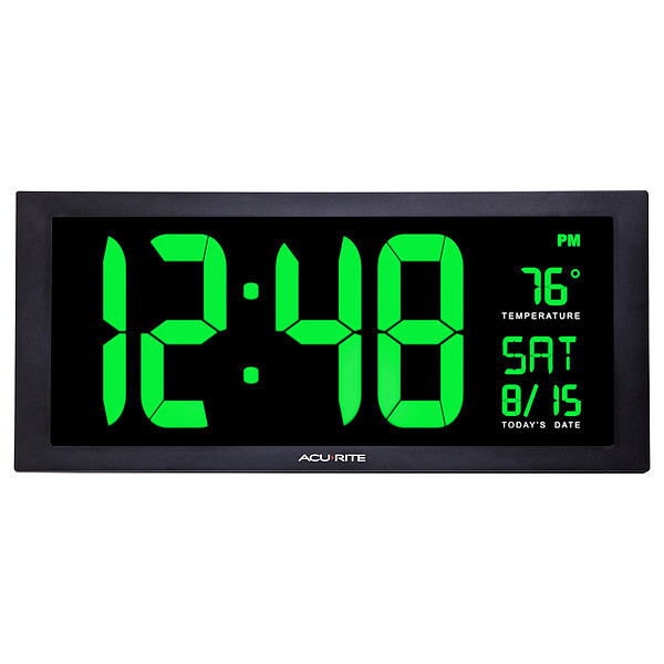 Zoro Select Jumbo Digit Calendar Clock W/ Indoor Temperature, 18", Green 76101M