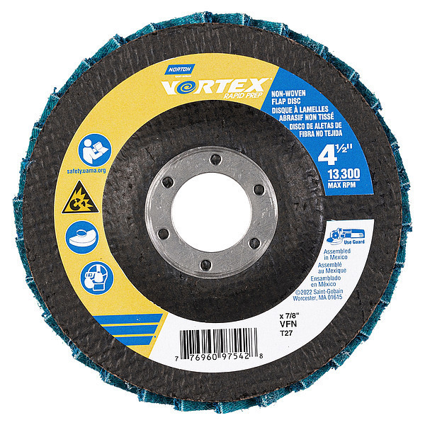 Norton Abrasives Flap Disc, Aluminum Oxide, 4 1/2" dia 77696097542