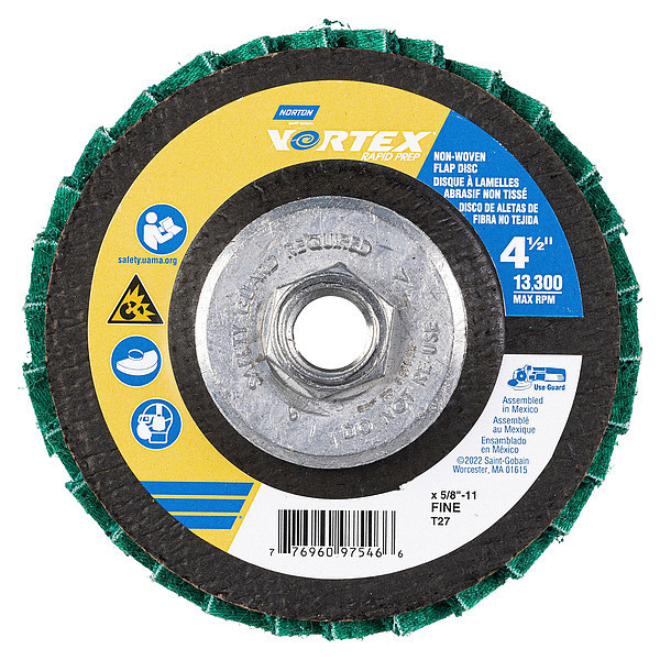 Norton Abrasives Flap Disc, Aluminum Oxide, 4 1/2" dia 77696097546