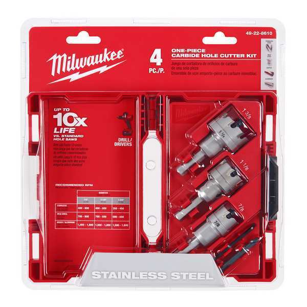 Milwaukee Tool 4 pc. Single-Piece Carbide Hole Cutter Set 49-22-8610