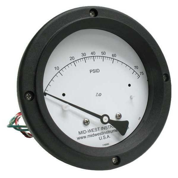 Midwest Instrument Differential Pressure Gauge and Switch 120AC-00-O-AA-75P
