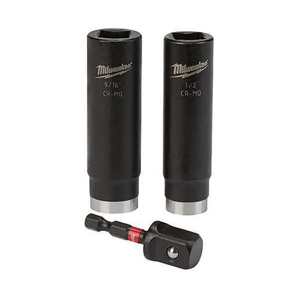 Milwaukee Tool Multiple Drive Size Set Drive 1/2 in, 3/8 in, 9/16 in Size, Deep Socket, Black Oxide 49-66-4485
