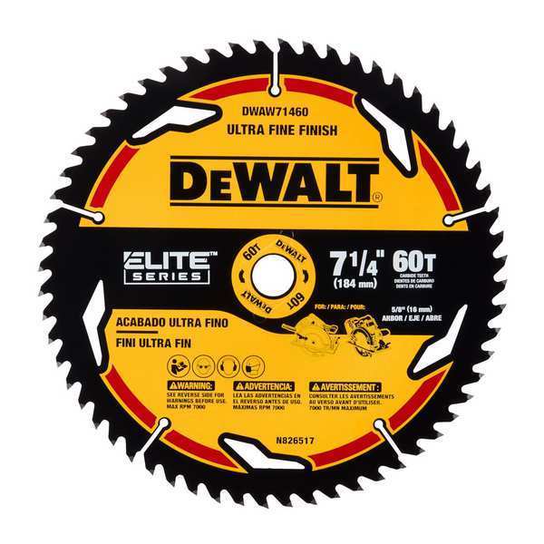 Dewalt Circular Saw Blade, 7 1/4 in, 60 Teeth DWAW71460