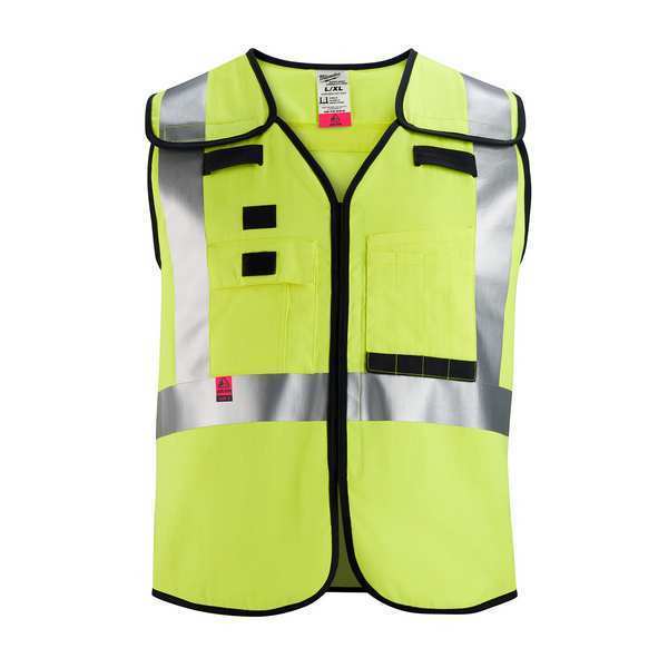 Milwaukee Tool Arc-Rated/Flame-Resistant Cat 1 Class 2 Breakaway High Visibility Yellow Safety Vest - Large/X-Large 48-73-5312