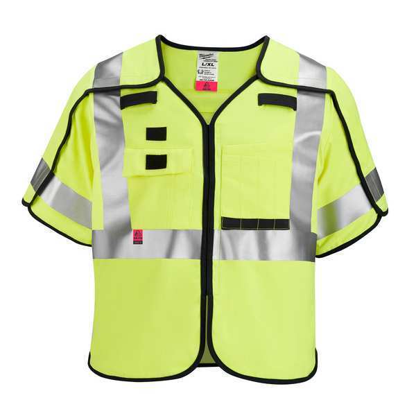 Milwaukee Tool Arc-Rated/Flame-Resistant Cat 1 Class 3 ANSI and CSA Compliant Breakaway High Visibility Yellow Safety Vest - 2X-Large/3X-Large 48-73-5333