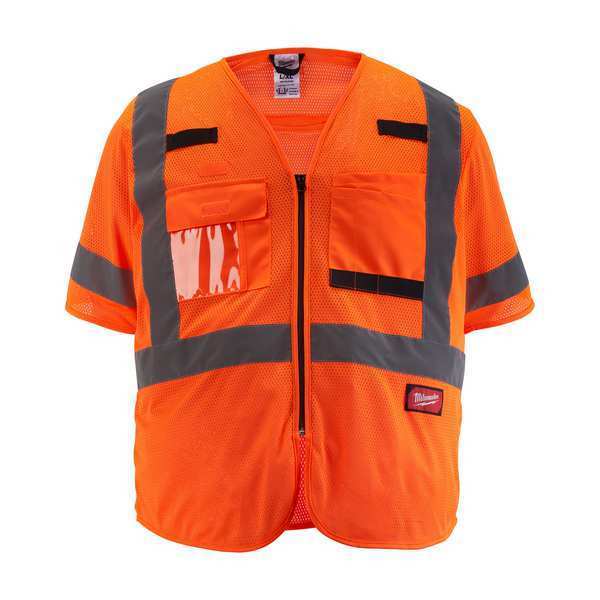 Milwaukee Tool Class 3 High Visibility Orange Mesh Safety Vest - Large/X-Large 48-73-5136