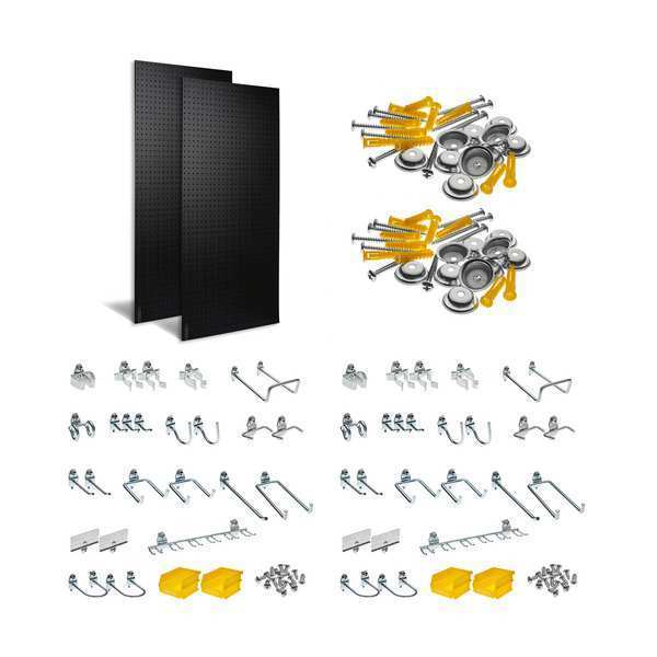 Triton Products (2) 24 In. W x 48 In. H x 1/4 In. D ABS Pegboards 48 pc. DuraHook Assortment 4 Hanging Bins DB-2BK Kit