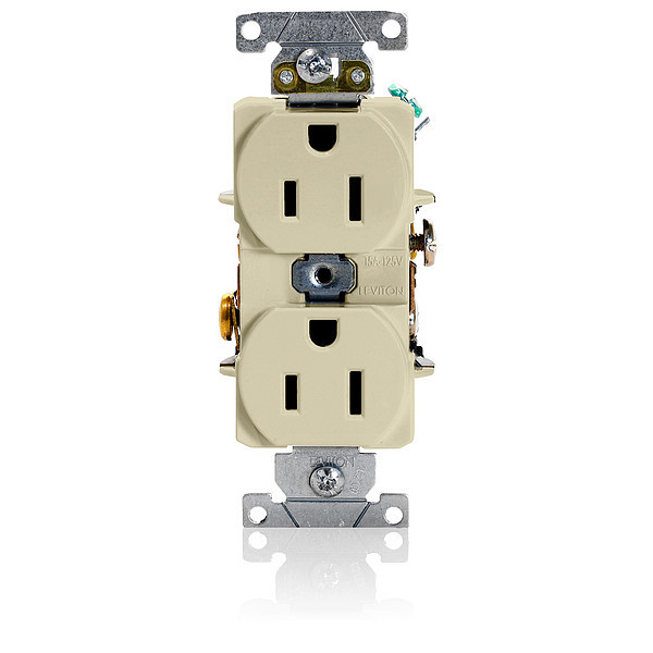 Leviton Receptacle, 15 A Amps, 125VAC, Duplex Outlet, 5-15R, Ivory 5252-I