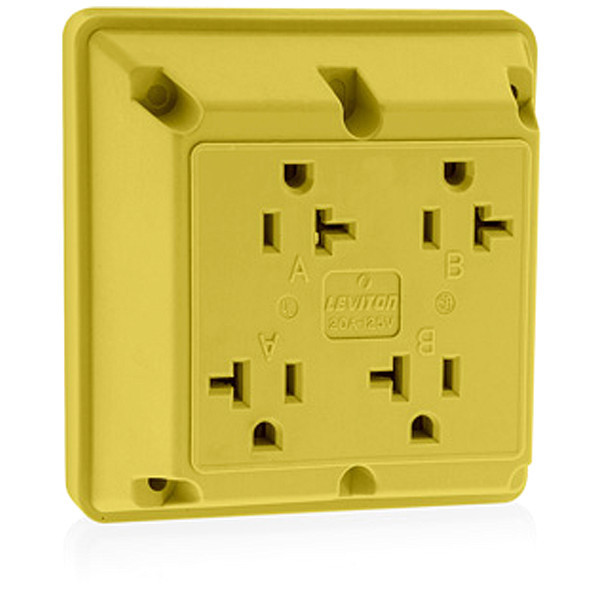 Leviton Receptacle, 20 A Amps, 125VAC, Quad Outlet, 5-20R, Yellow 21254-Y