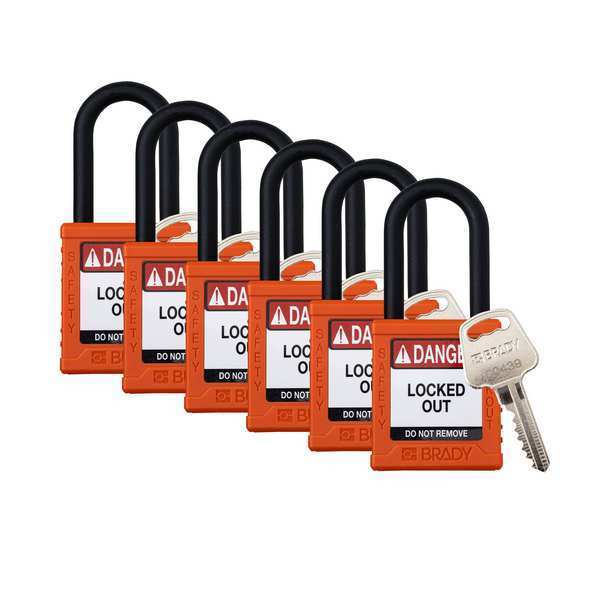 Brady Padlock, 6 Pins, Orange, PK6 SDPL-ORG-38PL-KA6