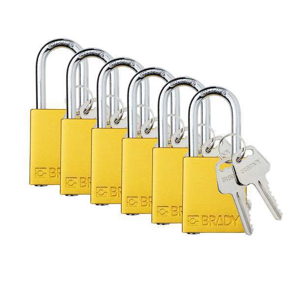 Brady Padlock, 6 Pins, Yellow, PK6 SDAL-YLW-38ST-KD6