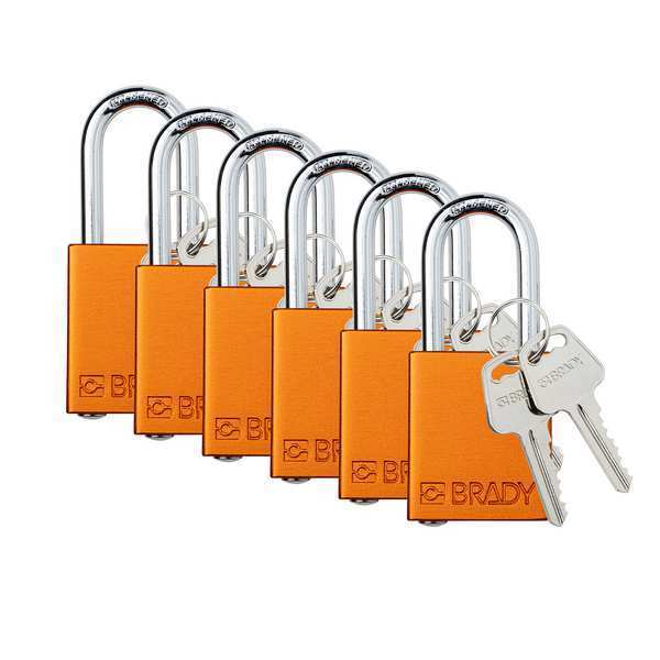 Brady Padlock, 6 Pins, Orange, PK6 SDAL-ORG-38ST-KD6