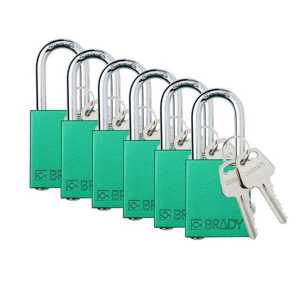 Brady Padlock, 6 Pins, Green, PK6 SDAL-GRN-38ST-KD6