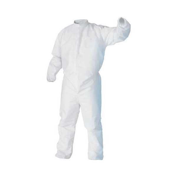 Kimtech Cleanroom Coveralls, 25 PK, White, 100% Polypropylene Breathable SMS Fabric, Zipper 49837
